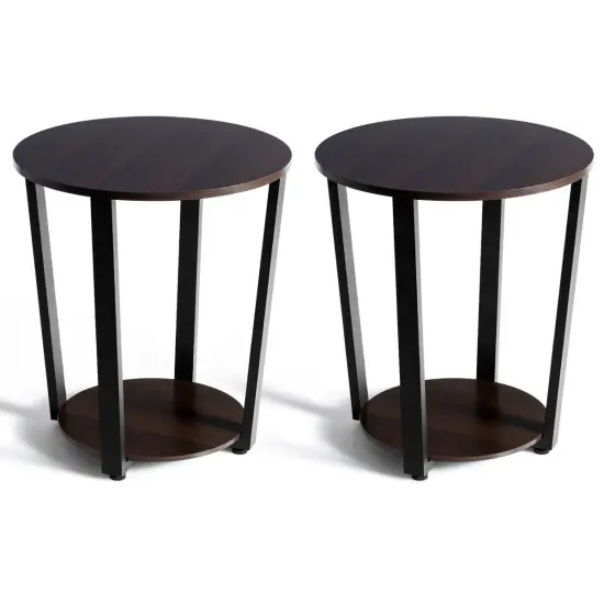 Costway Set of 2 Nightstand Industrial End Table Sofa Side Table Shelf {1}