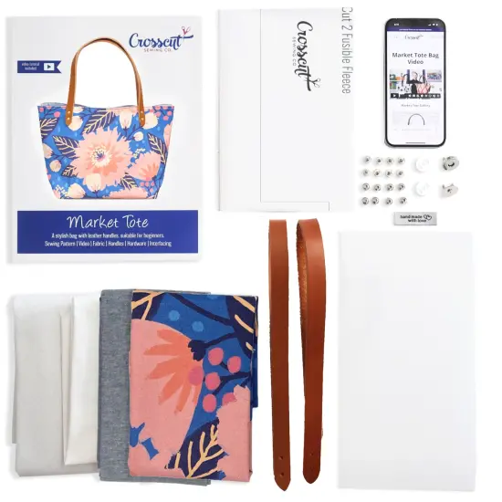 Crosscut Sewing Co.&reg; Market Tote Bag Sewing Project Kit for Beginners with Fabric, Instructions and Video Dahlia blue {3}