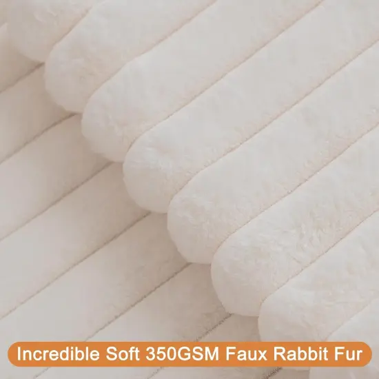 Double-Sided Faux Fur Plush Throw Pillow Covers 18x18 Set of 2 Fuzzy Striped Soft Cozy Pillowcase Luxury Decorative Pillows Square Shaggy Cushion Covers for Couch Sofa Bed,Cream White {2}