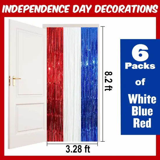 6 Pack White Blue Red Foil Fringe Curtains Backdrop, 3.28 x 8.2 Ft Metallic Streamers Tinsel Curtains Background for Photo Booth, Birthday, Weddings, Carnivals, Graduation, Themed Party Decorations {2}