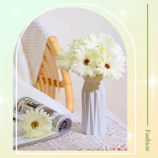 21 Pcs Artificial Gerbera Daisy Faux Gerbera Daisy with Stems Boho White Flowers White Silk Flowers Bouquet Fake Daisies for Garden Wedding Bridal Home Kitchen Party Decor {5}