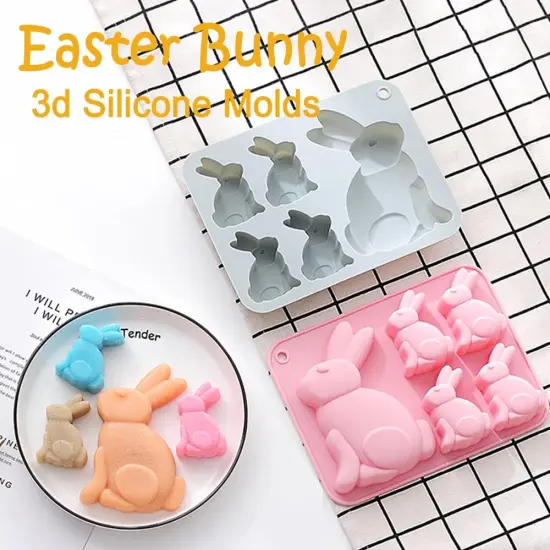 2-Pack Easter Bunny Chocolate Molds Set, 3D Cute Easter Bunny Silicone Mold for Baking Easter Treats Chocolate, Cake, Jelly, Fudge, Pudding {4}