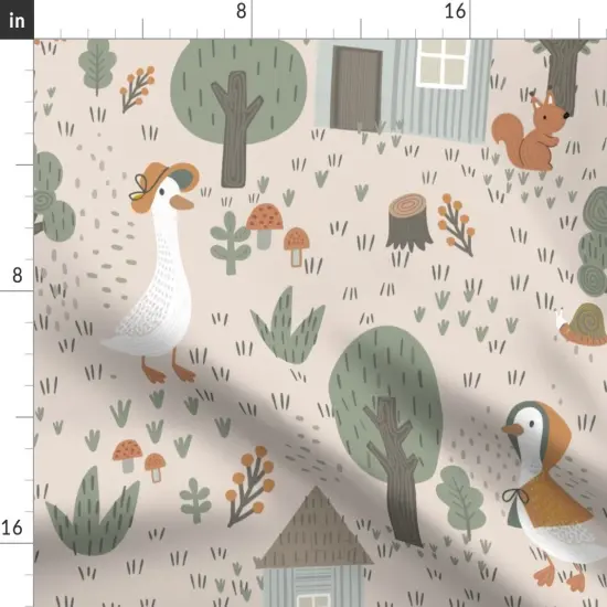 Various Fabrics by the Yard or Fat Quarter Whimsical Nursery Scandi Farmhouse Cottagecore Baby Kids Goose Farm Animals Trees Mushroom Nature Hand Drawn Scandinavian Botanical Snails Custom Printed Fabric by Spoonflower 18080285 {2}