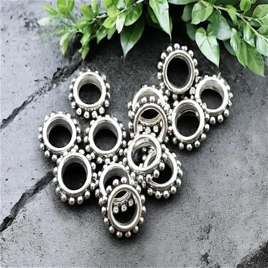 *50* 13mm Antique Silver Large Hole Gear Rondelle Beads {1}