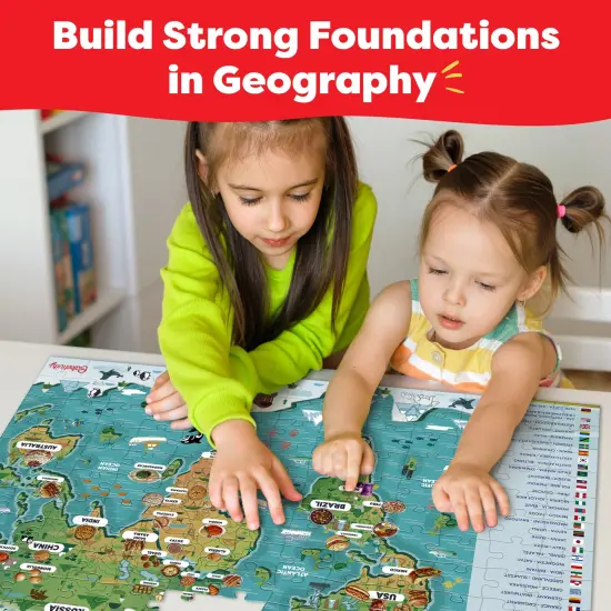 Baketivity Food Around the World Kids Puzzle - 24&rdquo; x 36&rdquo; Floor Puzzle for Kids Ages 6-8+ World Map Puzzle with Flags and Food - 156 Piece Educational Jigsaw Puzzle {5}