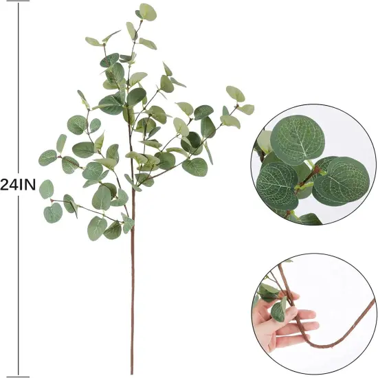 6Pcs Artificial Eucalyptus Stems Tall 24" Faux Eucalyptus Branches Fake Greenery Plants Stems for Vase Home Party Wedding Decorations {2}