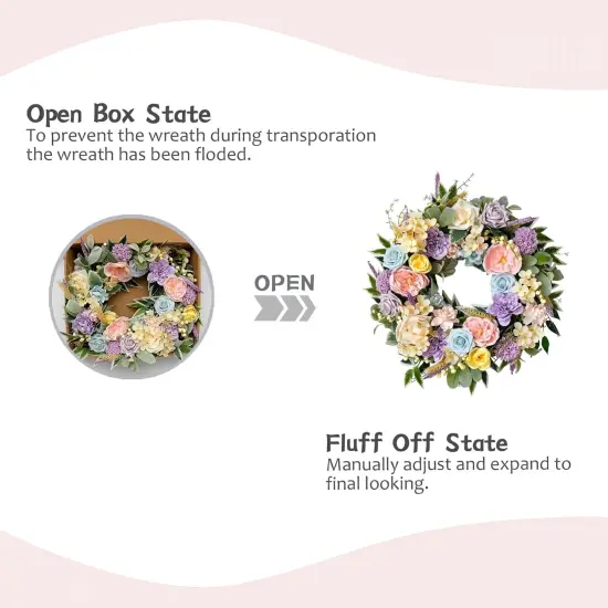 Spring Summer Wreath for Front Door 22 Inch Artificial Floral Wreath with Roses Peonies Hydrangeas Leaves for Door Wall Decoration Wedding Party Home Farmhouse Decoration {4}