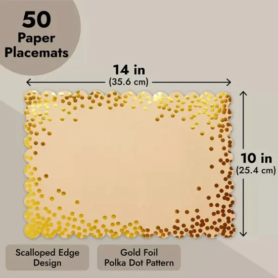 50 Pack Gold Disposable Paper Placemats with Foil Polka Dots {3}