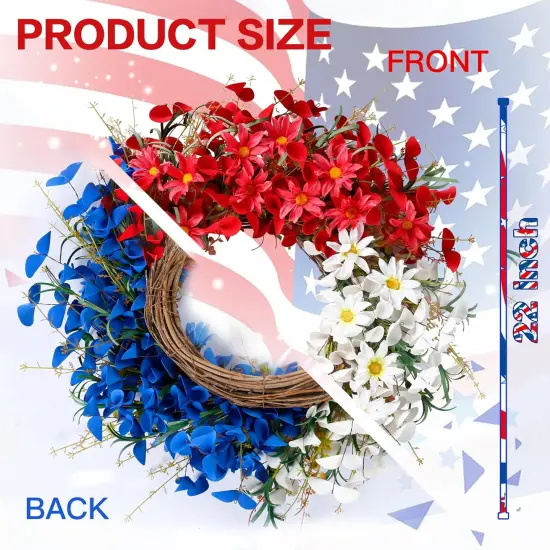 21Inch 4th of July Patriotic Day Wreath Artificial Floral Wreath {4}