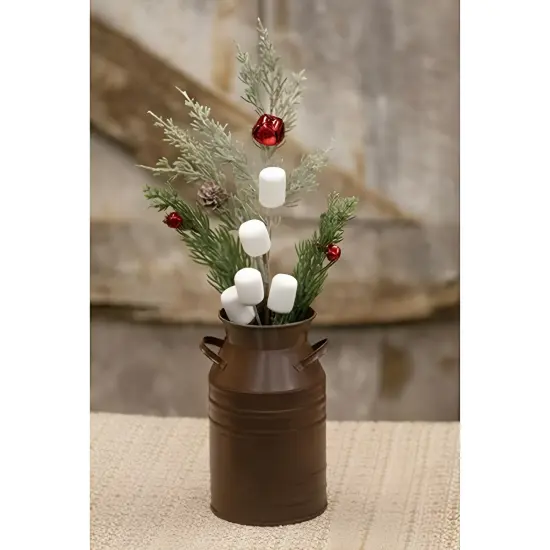 Sparkle Marshmallow Pine Pick with Red Bells and Pinecone 16 Inch {3}