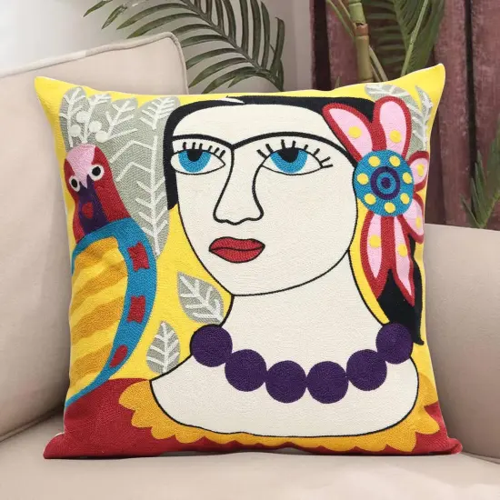 Soft Cotton Throw Pillow Covers Abstract Art Embroidery Square Cushion Cover Outdoor Balcony Pillow Cases for for Sofa Living Room and Bed 18 x 18 Inch (Pattern-2) {2}