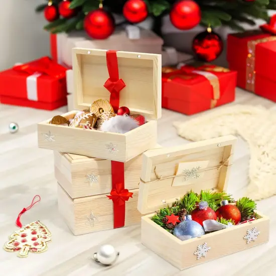 4-Pack Small Unfinished Wooden Boxes for Crafts with Hinged Magnetic Lid, Rectangular (5.5 x 3.5 x 2 in) {2}