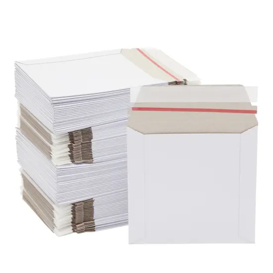 100 Pack 6x6 Rigid Mailers - 450 GSM Thick and Sturdy - Self Sealing Stay Flat Cardboard Envelopes for Mailing CDs, DVDs (White) {1}