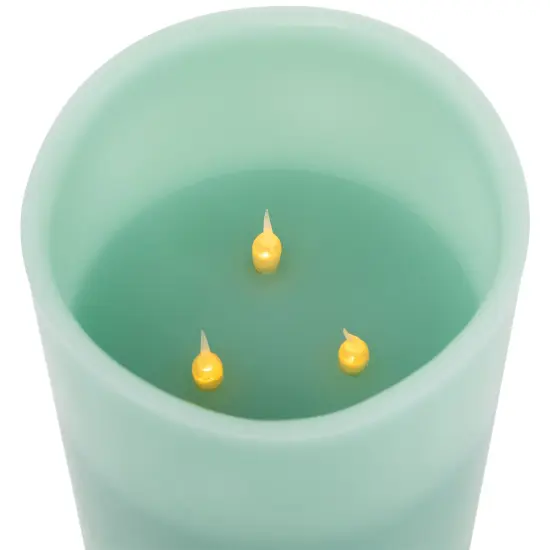 Northlight Flameless LED Lighted 3-Wick Flickering Wax Pillar Candle - 8" - Sage Green {7}