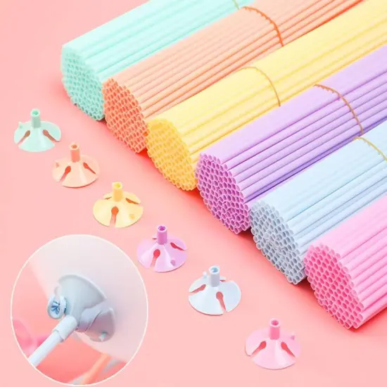 100 pcs 13inch Plastic Colorful Balloon Sticks Holders and Cups for Party, Wedding, Anniversary Decoration {4}
