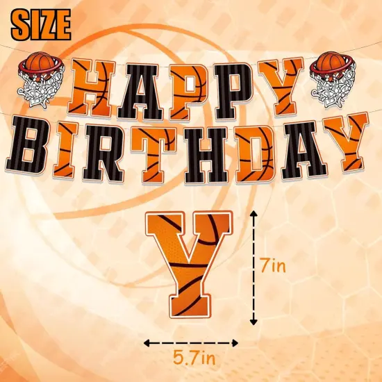 Basketball Happy Birthday Banner Basketball Theme Birthday Party Decoration Kids Teenagers Boys Men Birthday Party Bunting Sign, Orange {2}