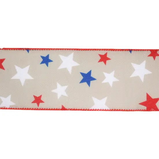 LaRibbons 2 1/2" Wired Ribbon | Red/White/Blue Stars | 10 Yard Roll Natural {12}