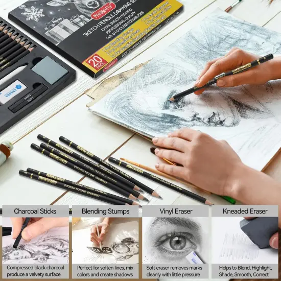 Drawing Sketching Pencil Set, 20 Piece Pro Art Pencil Sketch Kit, Graphite Pencils (14B-4H), Ideal for Drawing Art, Sketching, Shading, Artist Pencils for Beginners & Pro Artists {4}