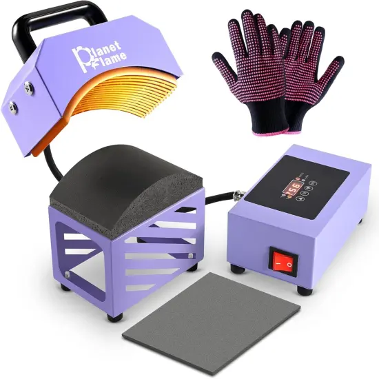 Hat Press, Mini Hat Press Heat Machine for Caps Hats with 5.4" * 3.1" Curved Teflon Coated Heat Plate & Safety Base for Heat Transfer Vinyl, Sublimation and DIY Projects, Purple {1}
