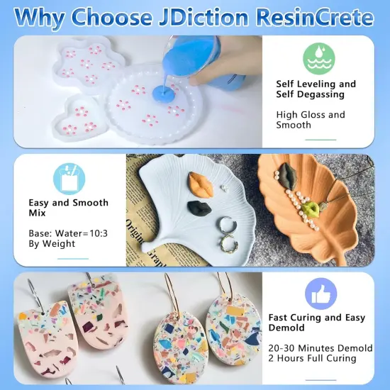 JDiction ResinCrete Kit, Complete Kit Easy for Beginners, 20-30Minutes Demold, Include Water-Based Eco-Friendly Casting Powder, Mold & Pigment, Easy Mix for Beginners DIY Home Decor {6}