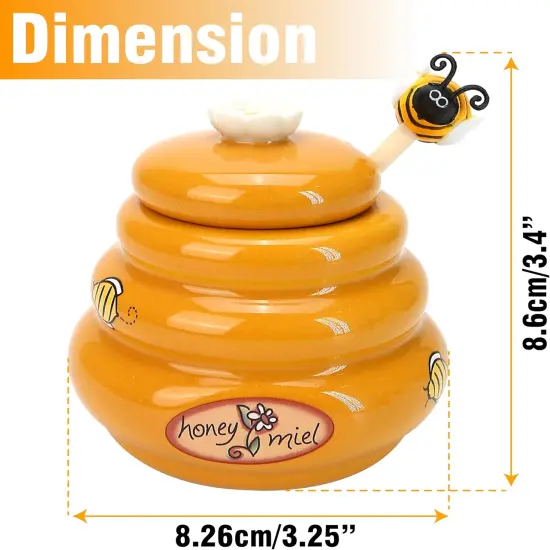Ceramic Honey Pot with Wooden Dipper - Small Bee Hive Jar Honey Storage with Lid Stir Bar (5 Oz) - Farmhouse Kitchen Decor, Tea Accessories, Dishwasher Safe Honey Dispenser Kitchen Supplies {2}