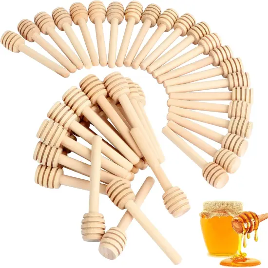 51 PCS Honey Sticks Dipper, 3 Inch Mini Wooden Honeycomb Sticks, Small Honey Stirrer Stick, Honey Sticks for Honey Jar Dispense Drizzle Honey and Wedding Party Favors Gift {1}