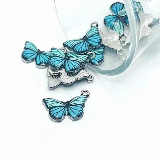 1, 4, 20 or 50 Pieces: Blue Striped Butterfly Charms {1}