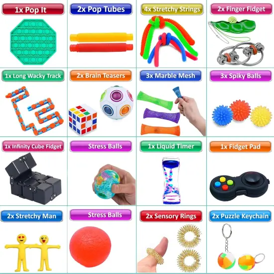 4E's Novelty 30 Pack Fidget Toy Set for Kids - Sensory Toys, Anxiety, ADHD & Autism Toys, Social Emotional Learning {3}