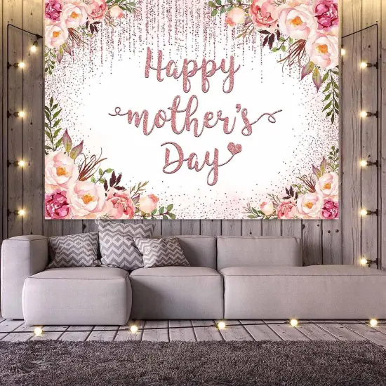 Rose Gold Mothers Day Backdrop Watercolor Floral Glitter {5}