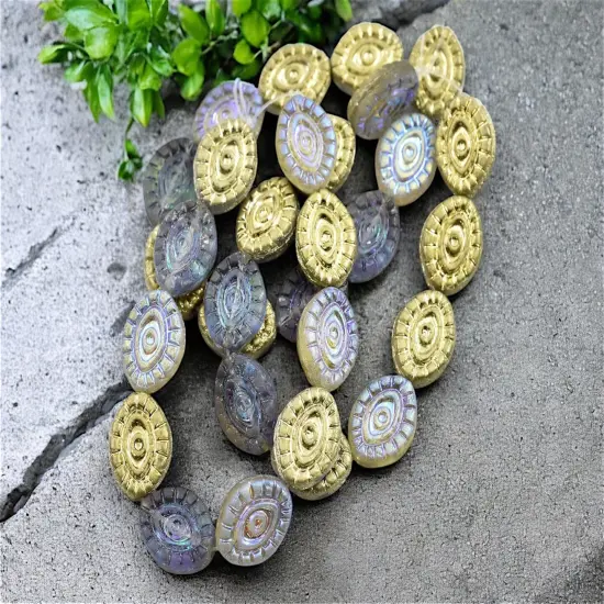 *10* 14x11mm Gold Washed Opaque Matte Crystal Luster AB Mystic Eye Beads {1}