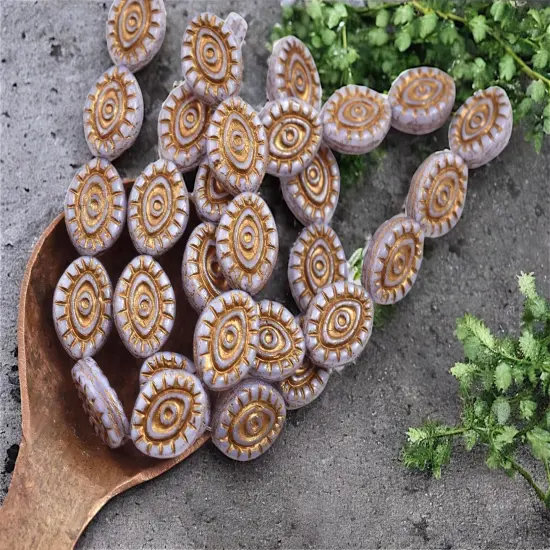 *10* 14x11mm Gold Washed Opaque Purple Mystic Eye Beads {1}