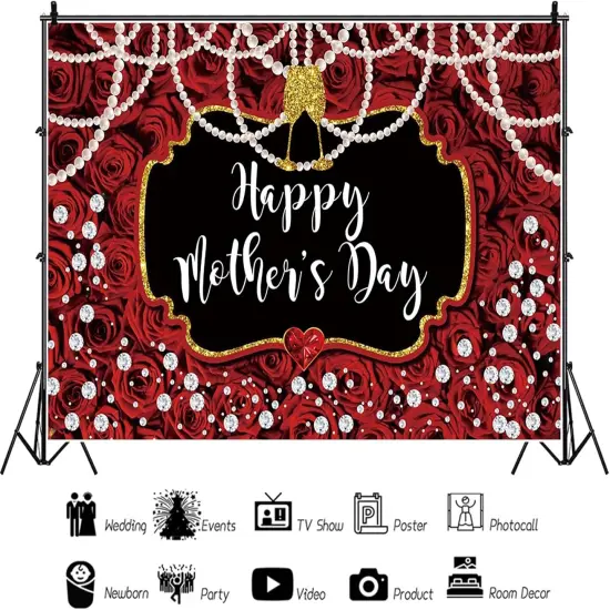 7x5ft Happy Mother's Day Backdrop Banner Red Rose {2}