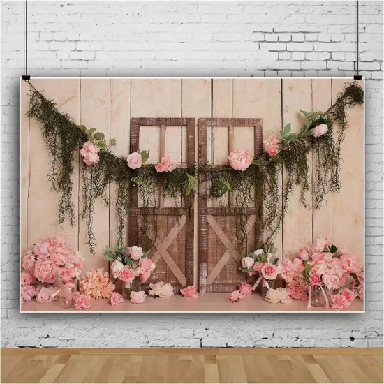 10x6.5ft Wedding Backdrop Rustic Pink Rose Flowers {3}