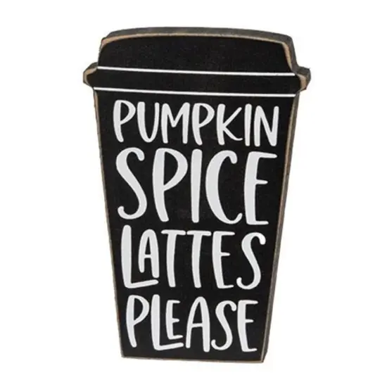 2/Set Pumpkin Spice Fall Sign and Coffee Cup Block Shelf Decor Set {3}