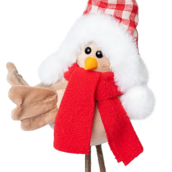 Northlight Standing Bird with Scarf and Plaid Hat Christmas Figure - 10" - Beige {6}