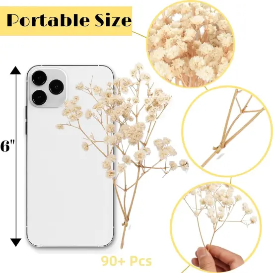 4700+ Mini Dried Babys Breath Flowers, 90+Pcs Ivory White Baby Breath Flower Bulk, Dried Flowers for Crafts, Wedding Decor Boho Invitation, Resin Candle Making, Dry Babies Flowers, Rustic Gypsophila {3}