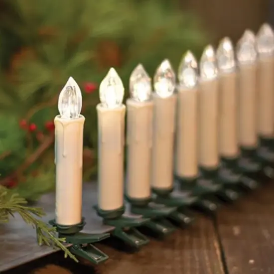 Set of 10 Ivory Flameless Taper Candles with Clips Remote and Timer Battery Operated Lights {1}