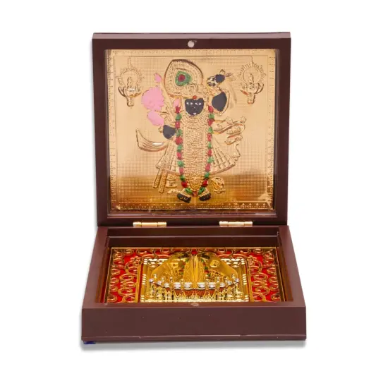 Gold Plated Shri Nath Ji Photo Frame with Charan Paduka for Housewarming Baby Shower Return Gift Worship Pooja Room Decor Hindu God Religious Shreenathji Krishna Prayer Box Momento Gifts {6}