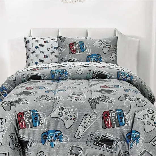Kids Rule 3-Piece Gamer Bed Sheet Set for Boys & Kids - 1 Twin Flat and 1 Twin Fitted Sheet,Queen Pillowcase,Soft Brushed Microfiber Smooth Durable Polyester Multicolor {3}