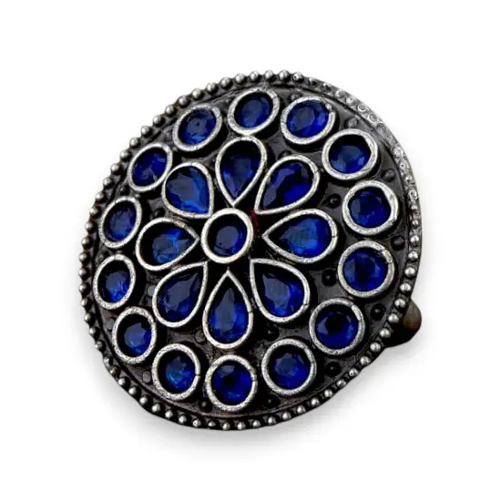 Classic Zodiac Ring Oxidised Plating Women Rings Open Wrap Finger Rings Adjustable Indian Bollywood Jewelry Antique Vintage Knuckle Boho Jewelry for Women - Gift for Her Blue {1}