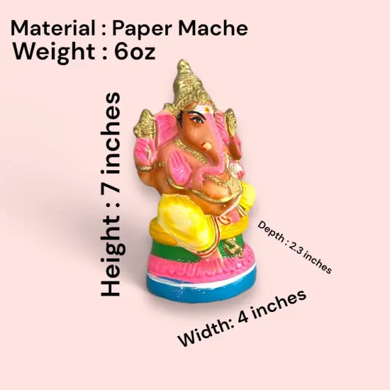 Ganesha Statue Handmade Lord Ganesh Sculpture Gajanana Ganpati Bappa Figurine for Pooja - Home Decor Hindu God Idol Good Luck & Success - Navaratri Golu Dolls (7 Inches) {3}