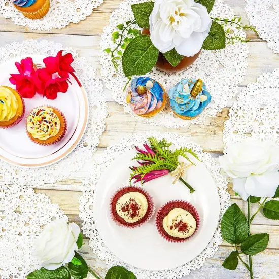 300 Pack Round Paper Doilies, 10 inches Round Medallions Lace Placemats for Crafts & Wedding White {3}