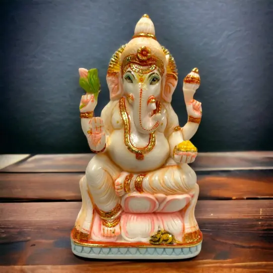 Laxmi and Ganesha Idol Pair Culture Marble Statue Laxmi Ganpati Figurine God of Luck and Success Idol Showpiece for Home Decoration and Car Dashboard Diwali Decoration {6}