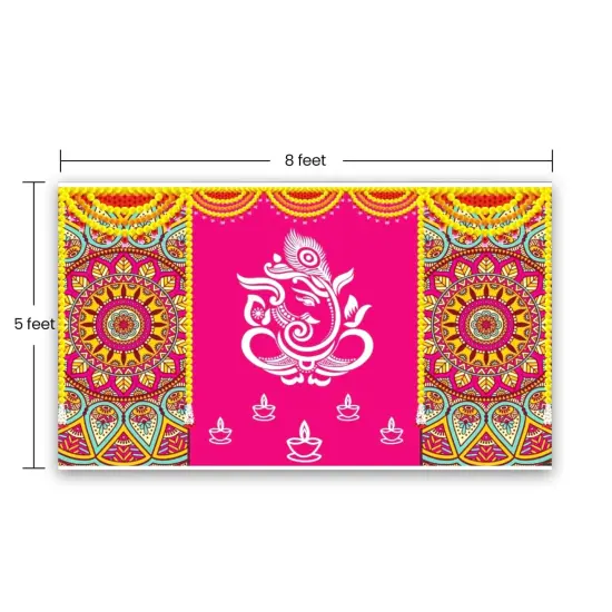 Lord Ganesh Backdrop 5x8 Feet Indian Traditional Cloth Backdrop Pooja Backdrop Indian Wall Art Photo Decor Banner Diwali Decor Wedding Backdrop Decorative Cloth Housewarming Gift {5}