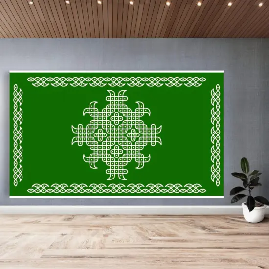 Indian Traditional Kolam Rangoli Cloth Backdrop Photo Decor Banner Pooja Room Decor Dot Kolam Backdrop for Diwali Ganesha Puja Wedding Housewarming Gift Green {1}