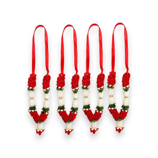 Set of 4 Mini Idol Mala 4.5 Inches God Goddess Haar Mala Makhmali Bhagwan Haar Idol Diwali Pooja Item Garland for Photo Frame God Shringar Reusable Mala {1}
