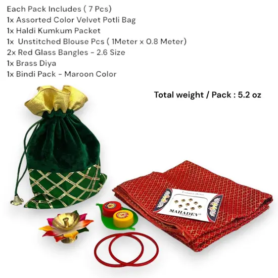 Varalakshmi Vratham Gift Hamper Navaratri Vratha Hindu Religious Teej Karva Chauth Sankranti Pooja Housewarming Return Gifts - Potli Bags Haldi Kumkum Holder Blouse Piece Diya Bindi Bangles {4}