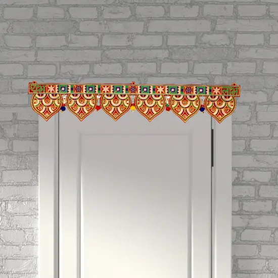 Indian Fabric Door Toran 35.5 Inch Bhandarwal Hanging Valance Embroidered Traditional Wall Decorative for Window Home Temple Decor Wedding Diwali Navratri Puja Housewarming Decorations {2}