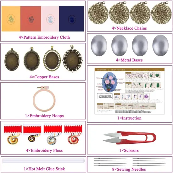 4 Pieces Silk Embroidery Pendant Kit for Beginner {2}