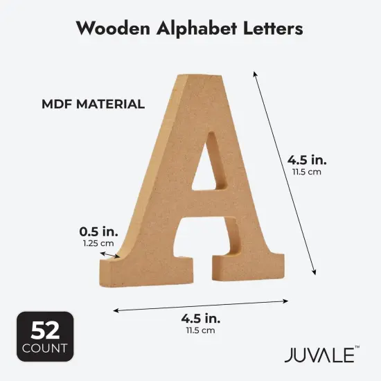 Wooden Alphabet Letters for DIY Crafts, 3D Letters for Home Wall Decor (4 In, 2 of each Letter, 52 Pieces) Brown {4}
